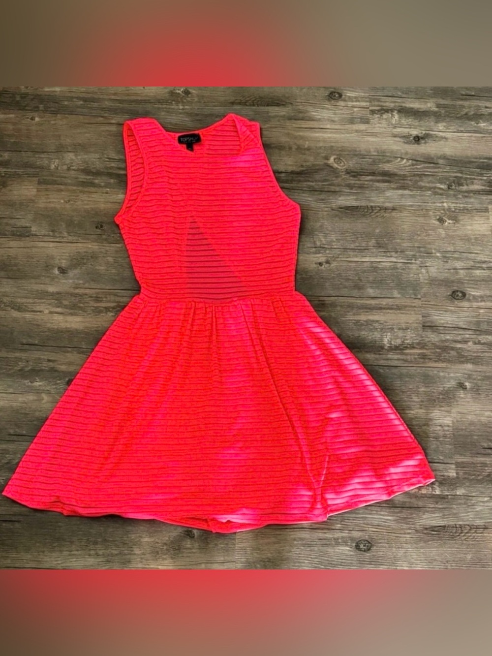 Topshop neon coral striped mesh skater dress size 4